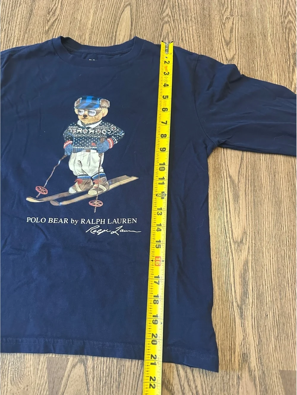 Youth Polo Bear by Ralph Lauren Navy Blue Ski Bear Graphic T-Shirt Medium 10-12